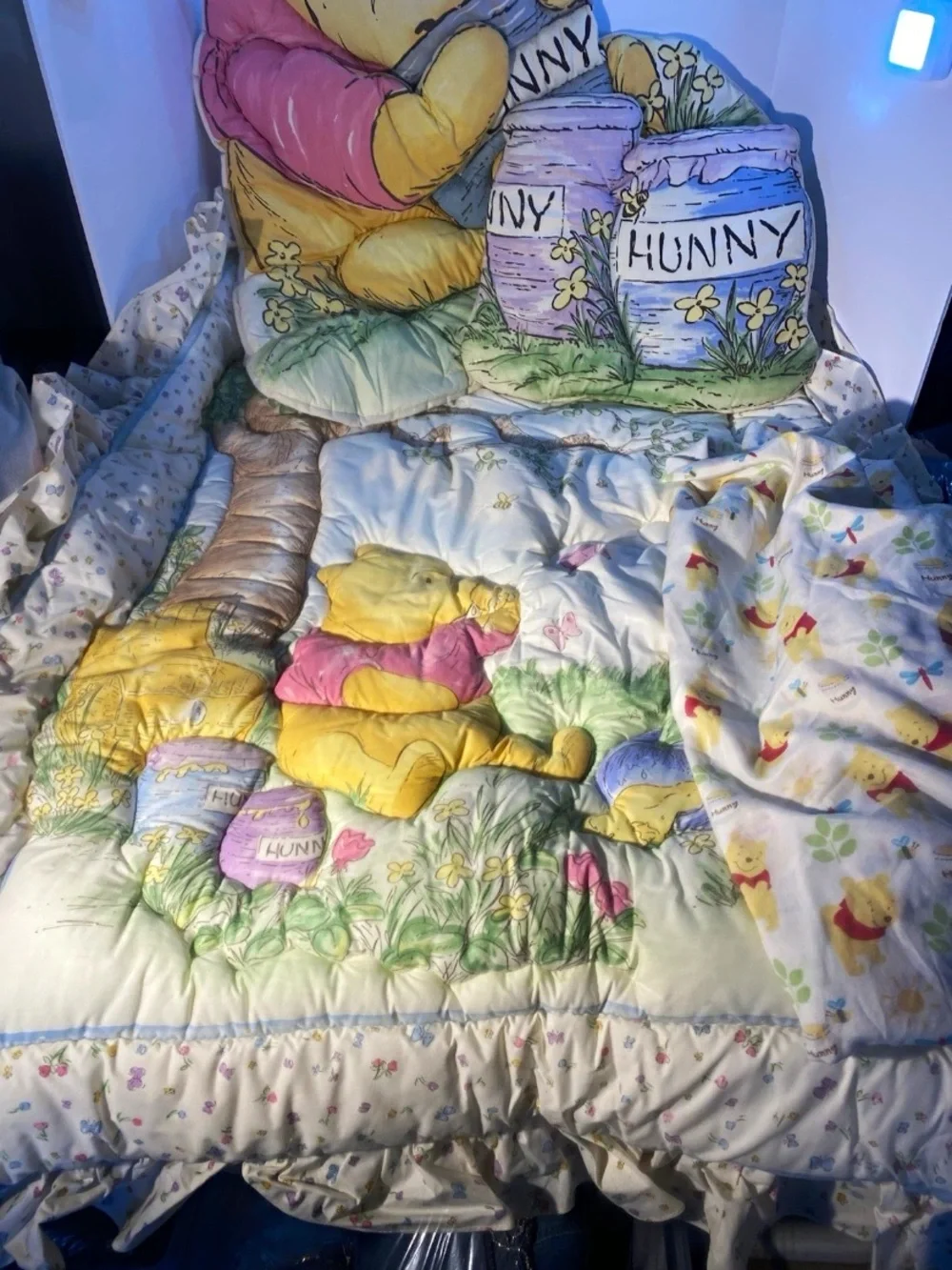 Vintage 1996 Disney Winnie the Pooh Cozy Comforter in Yellow, Pink, White